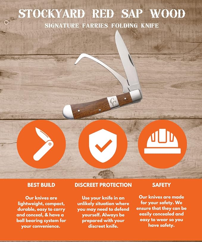 ABKT Stockyard Farriers Knife - Red Sap Wood - Includes a Hoof Pick - Convenient & Resilient