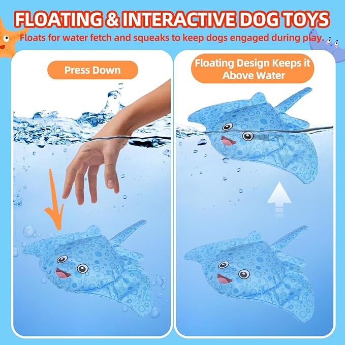 PUPTECK Floating Pool Toys for Dogs - 2 Pack Squeaky Pet Water Toys for Fetch & Training, Interactive Summer Outdoor for Large Small Medium Dogs, Starfish & Manta Ray