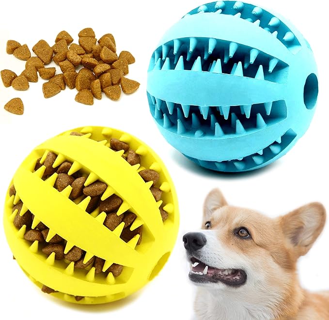 Youngever 2 Pack Dog Ball Toys for Pet Tooth Cleaning, Chewing, Fetching, Treat Ball Food Dispensing Toys (Large 2.75 Inch)