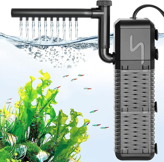 AQQA Aquarium Filter, Submersible Power Fish Tank Filter with Rainwater Aerator System Adjustable Water Flow Design, Ultra Silent Biochemical Sponge Filtration Up to Fish Tank 70 Gallon (9W-211GPH)