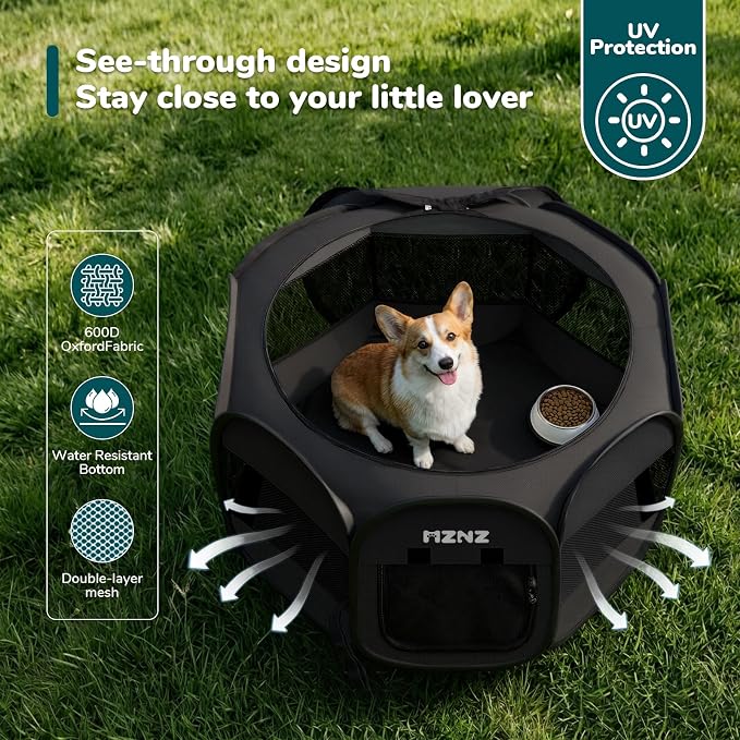 Dog Cat Playpen, Portable Puppy Pet Crate Indoors for Small/Medium Dogs Cats Rabbits, Foldable Dog Cage Enclosure for Outdoor, Pop Up Dogs Tent Kennel with Carrying Case, Whole Black