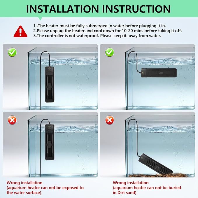Aquarium Heater 300W/1000W, Submersible Fish Tank Heater with Digital LED Controller and Intelligent Leaving Water Automatically Stop Heating System, for Freshwater and Saltwater