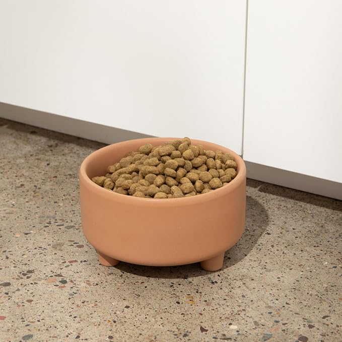 Waggo Uplift Ceramic Dog Bowl for Small Medium and Large Breeds - Heavyweight and Durable Pet Food and Water Dish Crock, Dishwasher Safe, Modern, Elevated Feeder (Clay, Medium)