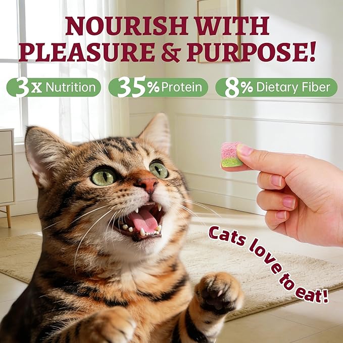 Just Try 3.52 oz Freeze Dried Cat Treats for Indoor Cats High Protein Training Treats Food Topper, Cat Grass Treats Hairball Control & Cranberry for Urinary Tract Health