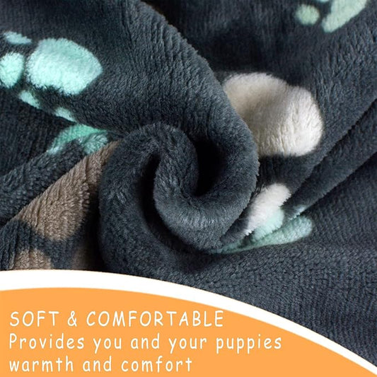 Dog Blankets for Medium Large Dogs, 3 Pack Washable Pet Blankets 41" x 31", Fuzzy Soft Pet Mat Throw Cover for Kennel Crate Bed, Cute Grey Paw Pattern, Soft Cat Dog Blanket