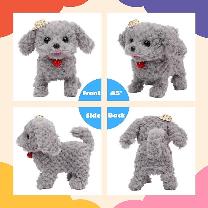 Walking Grey Dog Stuffed Animal Talking Wagging Nodding Educational Plush Puppy Toy Electric Interactive Animated Plushies for Girls Boys Birthday