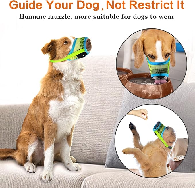 Dog Muzzle for Medium Large Dogs, Tech Blue Soft Nylon Mesh Mouth Guard for Biting Chewing Scavenging, 1.76 Ounces Lightweight Breathable Design with Adjustable Straps for Vet Visit & Grooming