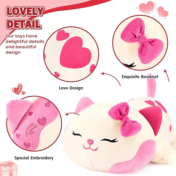 Onsoyours Original Cat Plush with Bowknot Cute 13 inch Kitten Stuffed Animal Soft Pillow Pink Kawaii Kitty Heart Plush Toy Gifts for Kids & Adults (Pink Cat, 13")