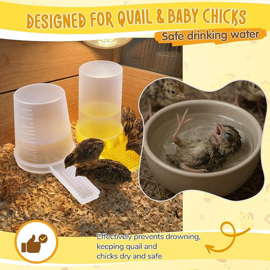 Feekoon 2Pack 400ml Quail Water Feeder, Anti Drowning Design, Ideal for Button Quail, Quails, Baby Chicks, Ducks, and Baby Birds, Safe and Durable Waterer, Easy to Install and Clean