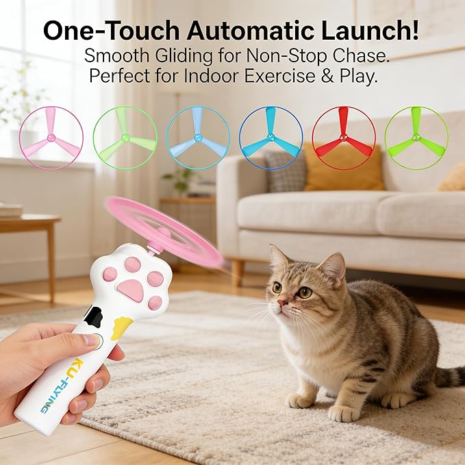 20PCs Cat Fetch Toy Discs,Interactive Flying Cat Toy with 10 Luminous and 10 Regular Flying Saucers for Pet Dog Playing,Hunting Tracking Chasing Training Toys for Indoor Outdoor(Only Flying Propeller)