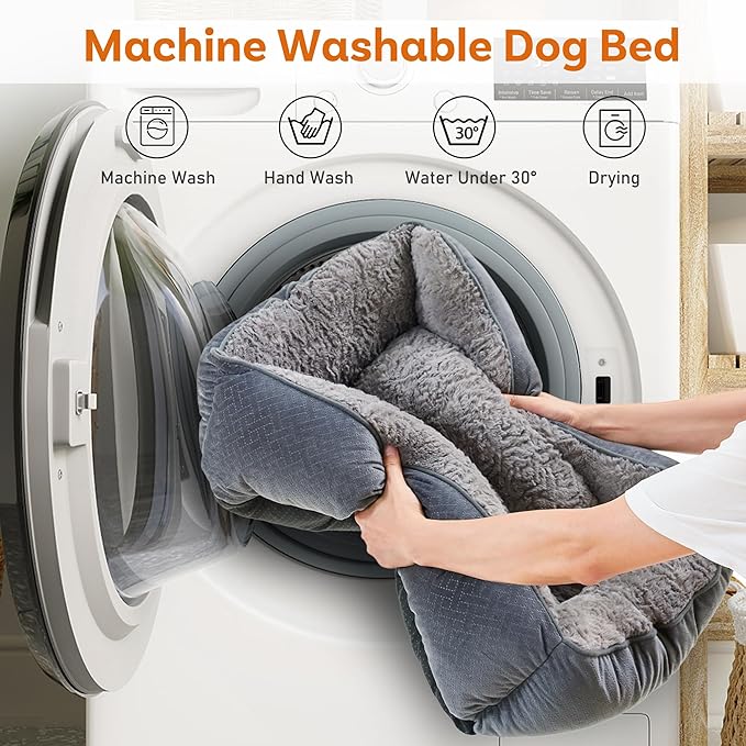 Dog Bed for Medium Large Dogs Washable, Super Soft Rectangle Dog Beds Medium Large Size, Warming Durable Pet Bed with Anti-Slip Bottom, Anti-Anxiety, Grey, 30 x 24 x 9inch