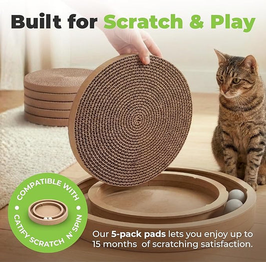 Best Pet Supplies Catify Cat Scratcher, Fun Interactive Scratchers, Posts, Poles, Claw Safe, Furniture Saver Indoor Play Support Natural Cat Behaviors Heavy Duty - 5 Pack Round, 10 x 10"