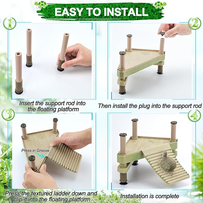 Keedolla Small Aquatic Turtle Pier Floating Dock Basking Platform Area for Aquarium Fish Tank, Decorative Aquarium Turtle Reptile Basking Platform with Ramp Ladder
