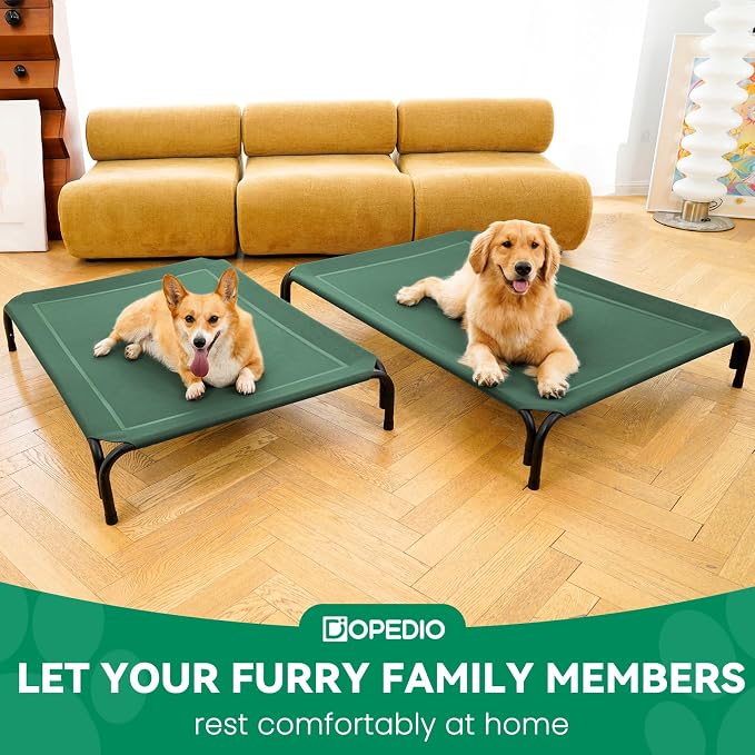 Elevated Dog Bed Raised Outdoor Dog Cot for Extra Large Dogs, Installation Requires No Tools, Frame with Washable Cooling Breathable Mesh Anti-Slip Feet, Indoor Pet Bed, Green, 53.9 Inches