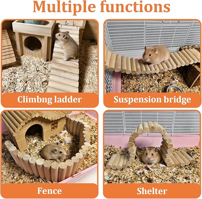 Hamiledyi Hamster Bridge 15.75x2.36in Hamster Wooden Bridge Bendy Climbing Ladder Long Suspension Bridge Chew Toys for Rat Mice Gerbil Chipmunk Sugar Glider