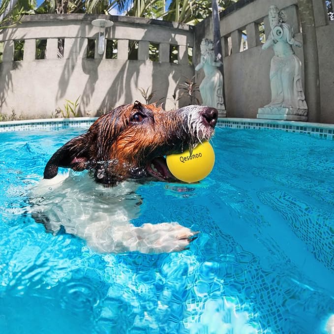 Dog Balls Indestructible,Solid Rubber Bouncy for Dogs Aggressive Chewers Large Breed,Non-Toxic&Floating&High Elasticity,Durable Fetch Ball Medium to Chew,Play and Training. (Yellow)
