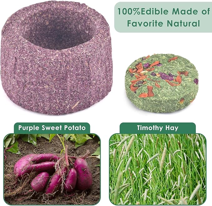 ERKOON 100% Edible Premium Timothy Hay Chew A Bowl for Rabbits, Chinchilla Treats, Chew Toys for Teeth Guinea Pigs and Mice (Purple)