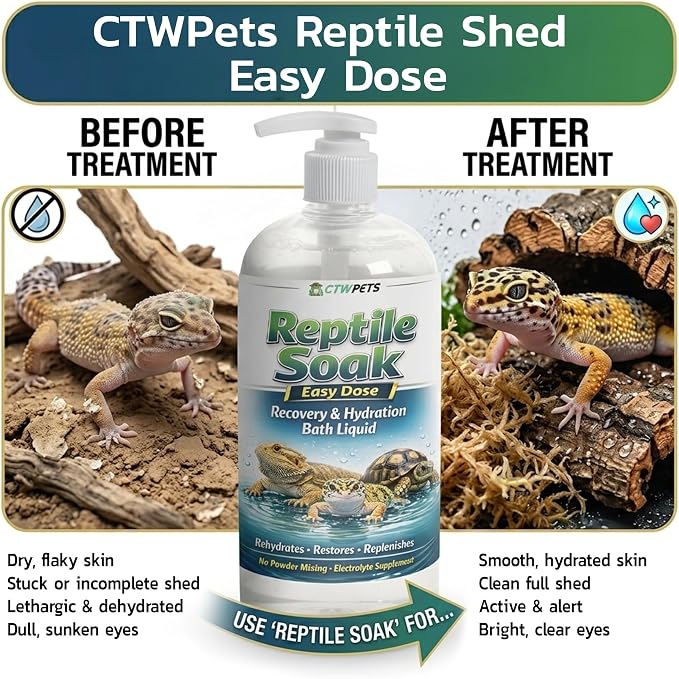 CTWPets Reptile Electrolyte Soak – Vitamin & Electrolyte Bath Concentrate for Bearded Dragons, Leopard Geckos, Tortoises & Snakes – Makes 100+ Baths (8oz, Easy Soak)