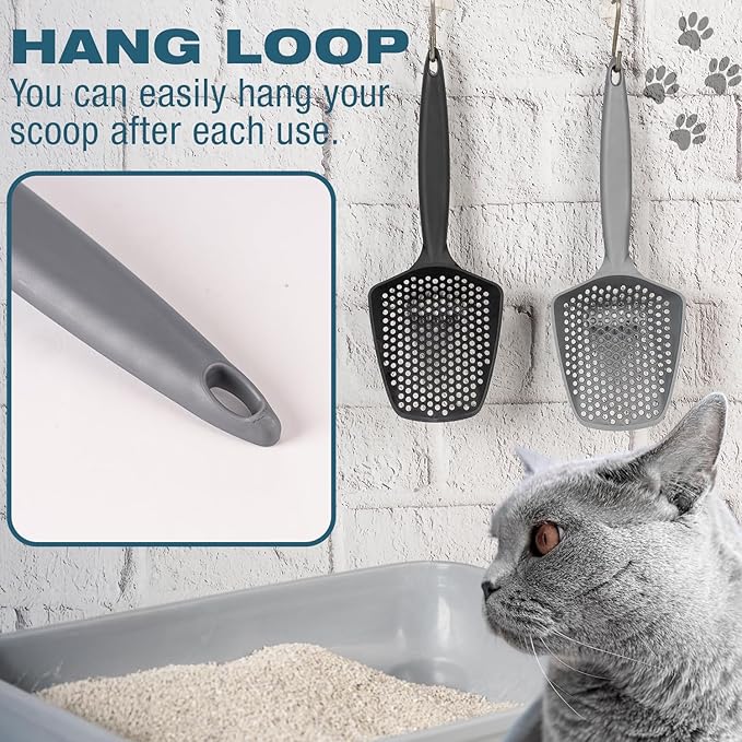 Set of 1 Fine Mesh Cat Litter Scoop with Small Holes, Deep Sifting Shovel for Litter, Reptile Terrarium Sand & Rabbit Pooper Lifter, Hanging Handle Poop Scooper (Black, Set of 1)