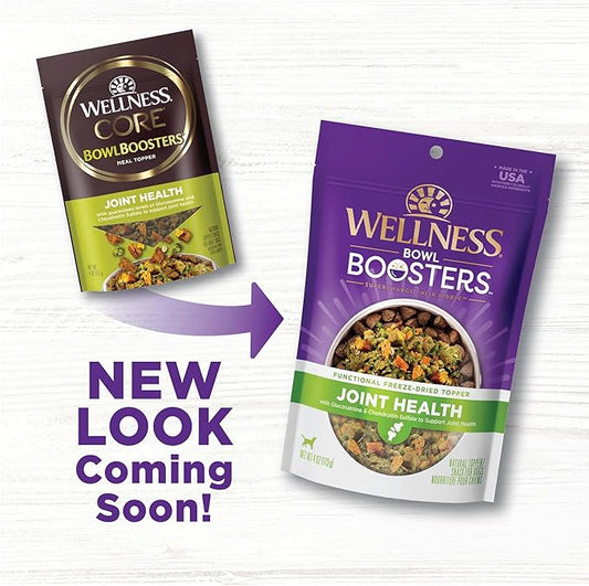 Wellness Bowl Boosters Joint Health Dog Food Topper with Freeze Dried Pieces for Small, Medium, and Large Breeds, Grain Free, Natural, Chicken Recipe, 4 oz Bag