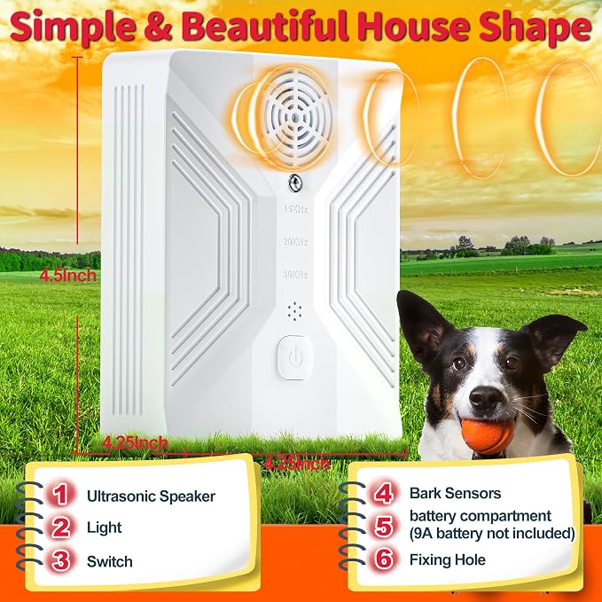 Anti Barking Device for Dogs, Rechargeable Ultrasonic Dog Barking Deterrent Devices with 3 Modes, 50Ft Waterproof Barking Dog Deterrent Bark Box for Outdoor & Indoor, Safe Barking Silencer for Dogs