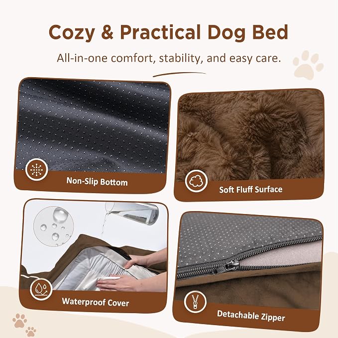 Comfort Expression Orthopedic Dog Bed for Extra Large Dogs with Bolster | Waterproof Dog Couch Bed with Washable Cover & Non-Slip Bottom, Supportive Egg Crate Foam Big Dog Bed, 53x42Inch