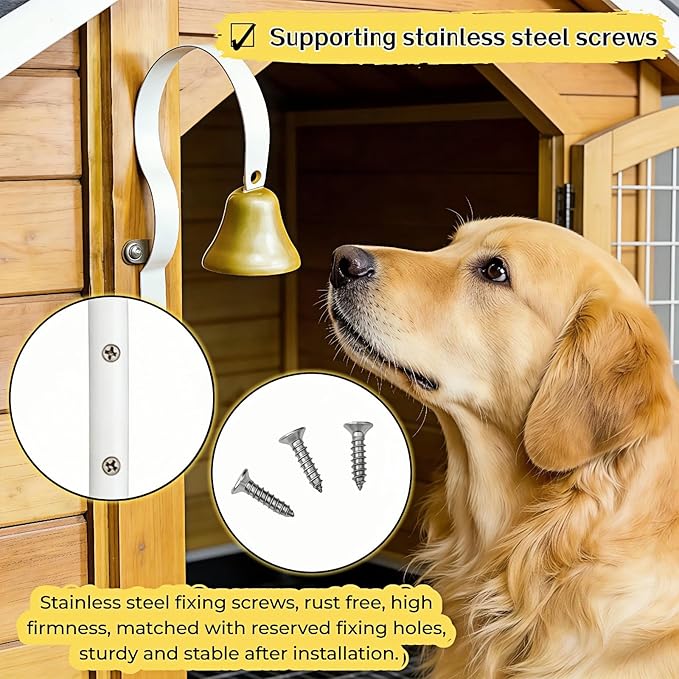 Dog Doorbell for Potty Training, Wall Mounted Bronze Bell with White Metal Bracket, 7.09 Inch Height, Includes 3 Mounting Screws, Scratch-Free Design, Rust-Proof