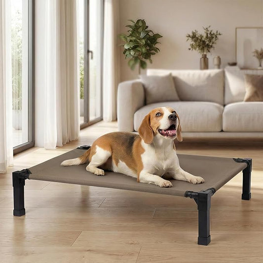 Niubya Elevated Outdoor Dog Bed, Cooling Elevated Pet Cot, Steel-Framed and Non-Slip Feet, Raised Dog Bed with Waterproof, Washable, Breathable Teslin Mesh, 42in