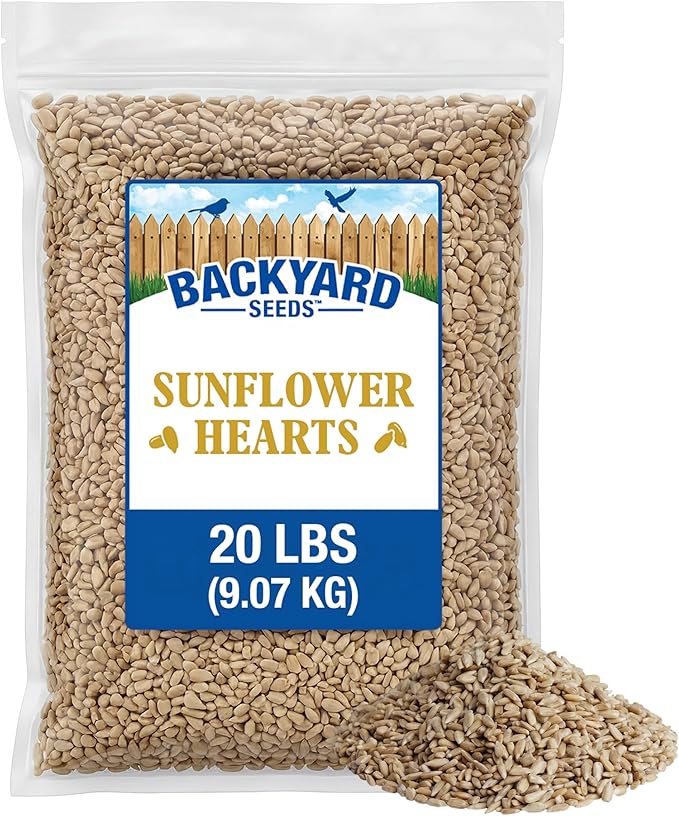 CountryMax Coarse Sunflower Hearts Bird Seed Kernels – Premium No-Shell Feed for Wild Birds, Mess-Free, High-Energy Nutrition (20 Pounds)