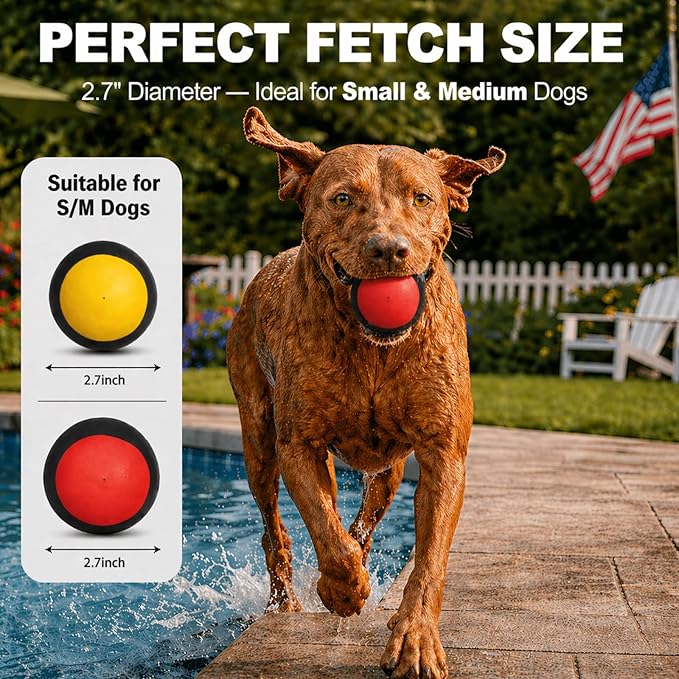 Squeaky Dog Ball for Fetch – Floating Rubber Ball for Water Play, Easy to Spot, Keeps Dogs Engaged, Durable for Pool, Lake & Outdoor Use, 2.7 Inch for Small & Medium Dogs