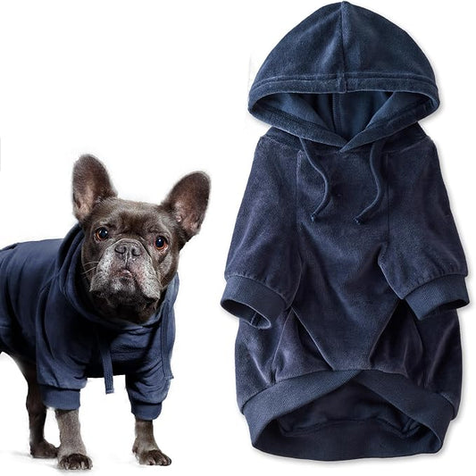 Pet Passion Cooper II Organic Cotton Velour Dog Hoodie Pet Coat for Small, Medium and Large Dogs, Navy, X-Large (55-80 lbs)