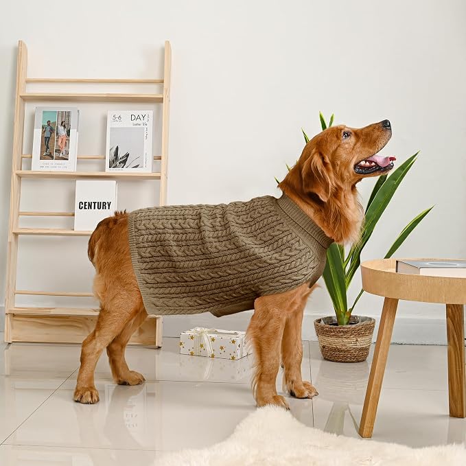 Dog Sweater 2 Pack for Large Dogs, Size XL, Red & Brown | Stretchy cable knit turtleneck, machine washable, high belly cut, comfy winter fit for English Bulldog, Boxer