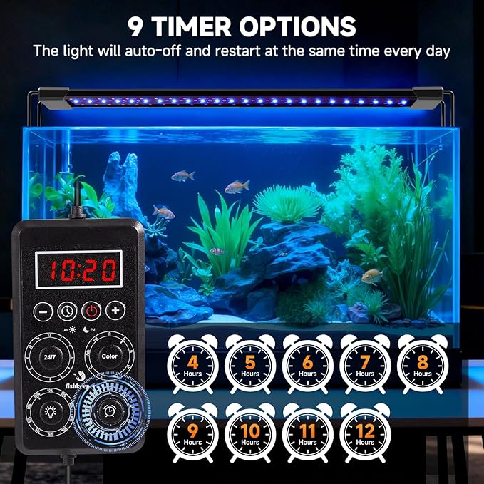 fishkeeper Smart LED Aquarium Light with One-Button Real-Time Sync, 24/7 Mode Full Spectrum Fish Tank Lights, 9 Colors DIY, 9 Timer, 10 Brightness IP68 Waterproof Aquarium Plant Light for 18-24 inch