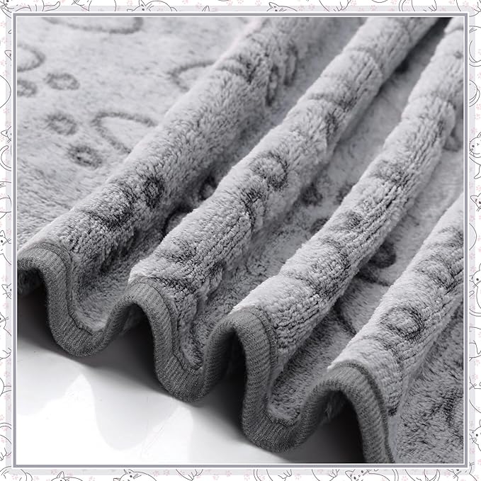 Tegeme 12 Pcs Pet Blankets 23 x 16 Inch Soft Fluffy Fleece Dog Cat Warm Paw Print Pattern Blankets Flannel Throw for Pets Dog Puppy Cat(Gray)