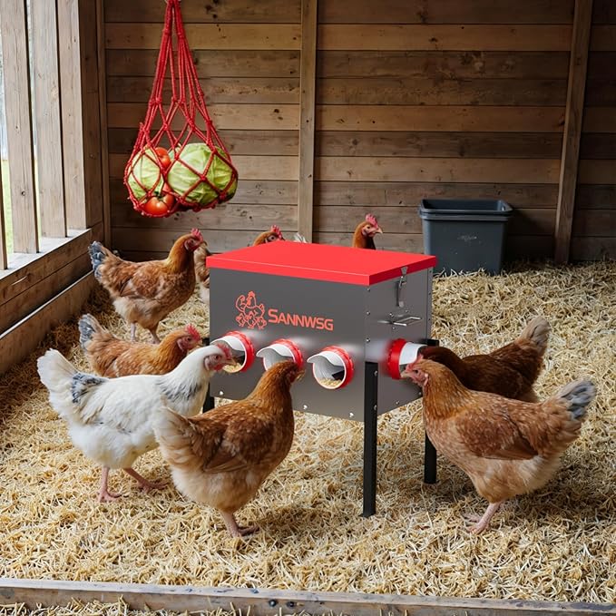 Chicken Feeders,68 lb Capacity 8 Port Automatic Chicken Feeder, Metal Chick Feeder with Locking Lid and Legs, Chicken Feeder for Chickens, Ducks, Geese