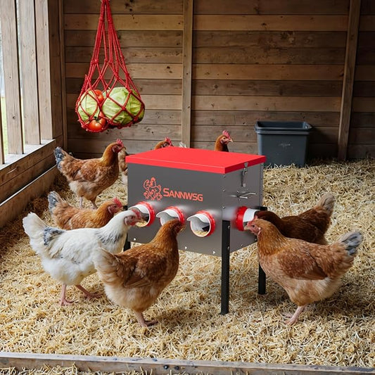 Chicken Feeders,68 lb Capacity 8 Port Automatic Chicken Feeder, Metal Chick Feeder with Locking Lid and Legs, Chicken Feeder for Chickens, Ducks, Geese