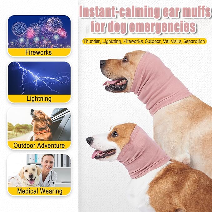 Meifsou Calming Hoodie for Dogs - Stretchy Dog Ear Cover, No Shake Anxiety Head Wrap Quiet Ears, Pet Snoods for Thunder, Lightning, Fireworks, Vet Visits, Grooming, Rabbit Plush Fabric, Purple L