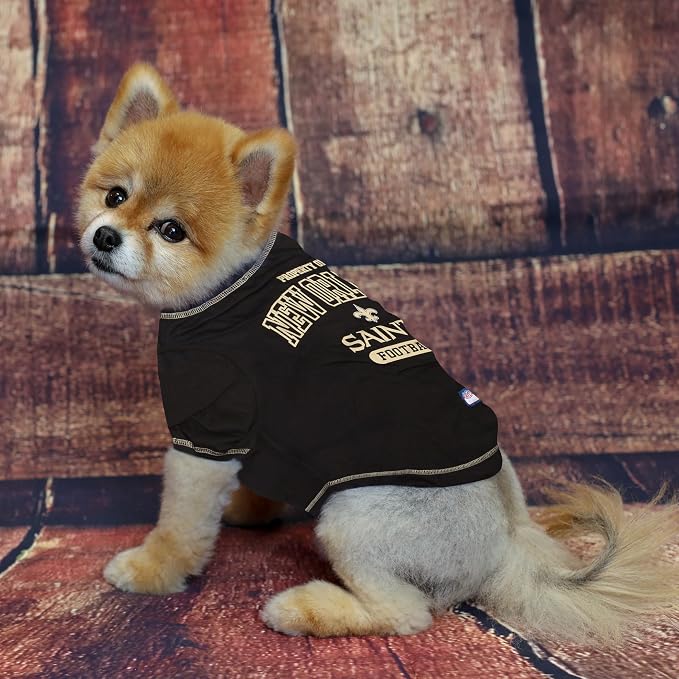NFL New Orleans Saints Dog T-Shirt for Pets, Size Small. Officially Licensed Pet Shirt with Team Logo, Soft Stretchable Comfort Fit Apparel for Dogs & Cats