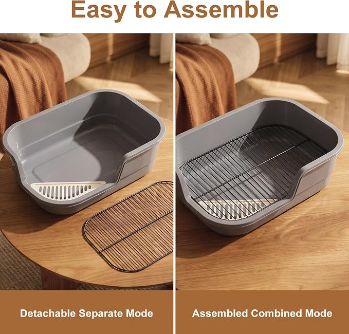Large Rabbit Litter Box Corner Grated Bunny Potty Trainer with Stainless Steel Grate for Adult Guinea Pigs Rabbits Hamsters Chinchillas Ferrets Gerbils & All Small Pets Includes Scoop (Gray)