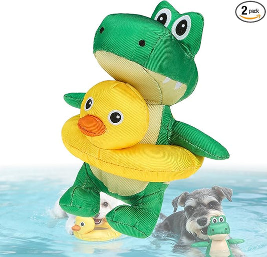 EXPAWLORER 2-in-1 Squeaky Floating Dog Toys for Small Medium Large Dogs, Crocodile & Duck Set Water Pool Toys with Squeakers, Interactive Outdoor Fetch Pet Toy for Beach Lake Summer Essentials