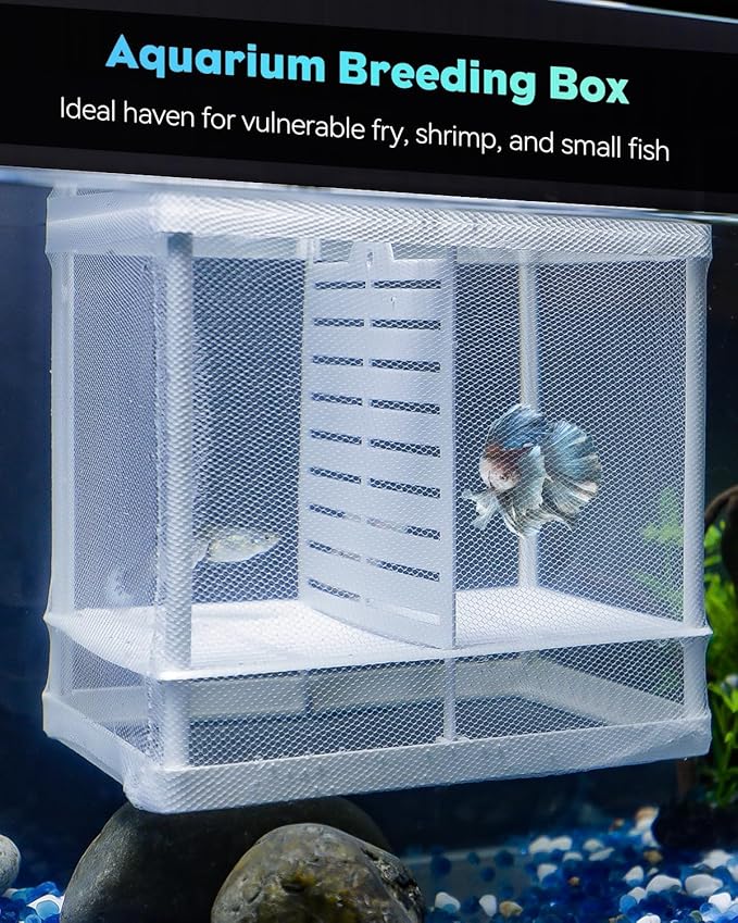 Pawfly Fish Tank Breeder Net Aquarium Fish Breeder Box with Nylon Mesh & Suction Cups Separation Net Small Fish Fry Hatchery Incubator Hatching Box for Baby Fish Shrimp Betta