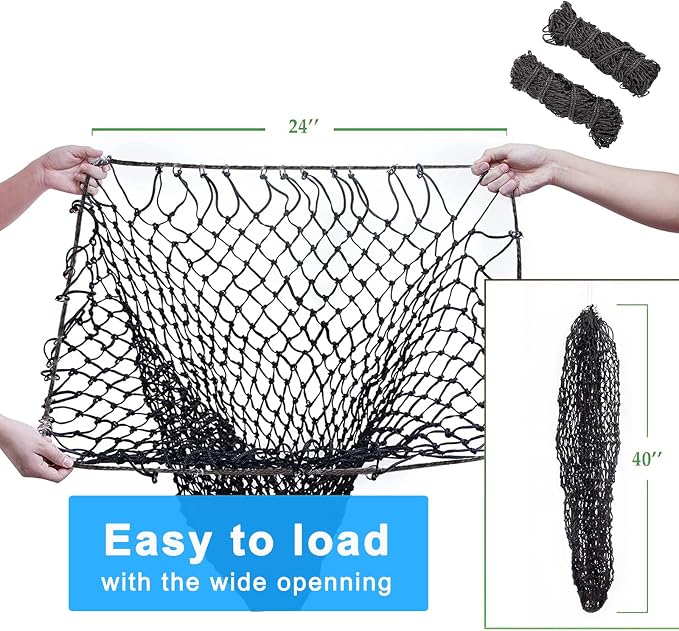 2 Pcs Hay Bags for Horses: 40 inch Long Slow Feed Hay Net for Horses - 2 * 2 inch Holes Mess with Nylon Rope Hanging (Black)