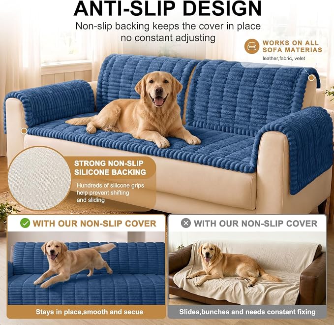 Smiry Couch Cover for Dogs, Non Slip Washable Sofa Protector for Pets, Soft Furniture Cover for Pet, Stylish Sofa Covers, Cozy Protect Against Fur, Dirt & Everyday Messes (Navy Blue, 27.6" x 88")