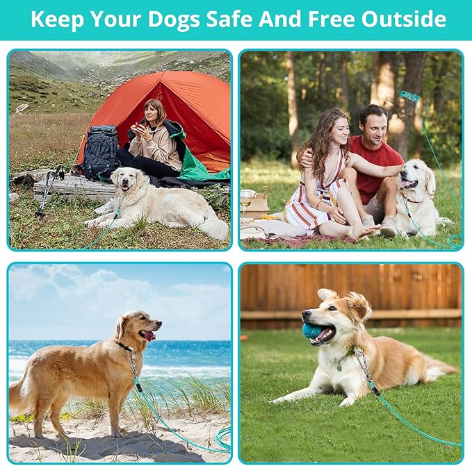 jenico Dog Tie Out Cable: 15 ft Dog Lead for Yard - Heavy Duty Chain Leash Outside for Small Large Dogs Up to 500 lbs - Outdoor Dog Runner Tether