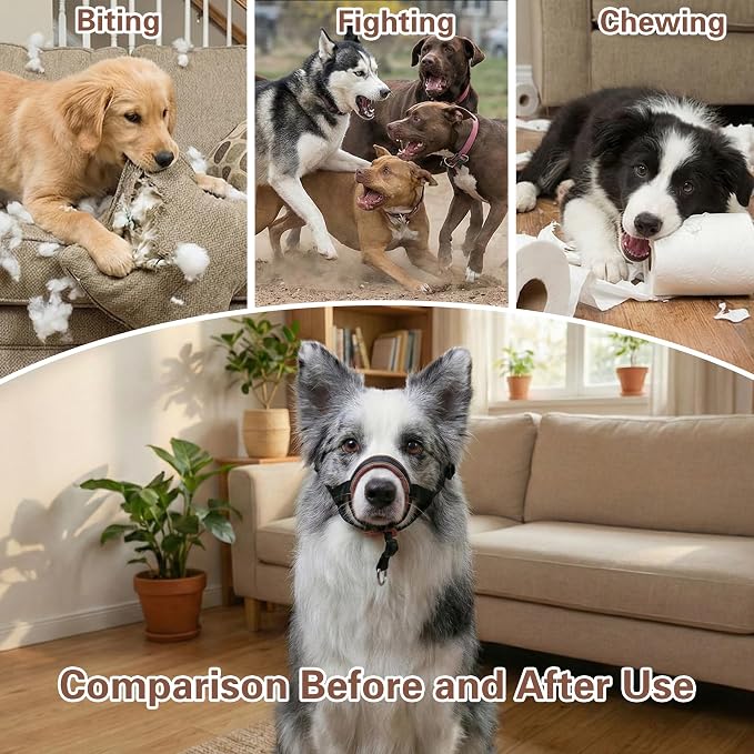 Dog Muzzle,Adjustable Loop Pets Muzzle Soft Leather Protect Skin Puppy Muzzles Prevent Biting Chewing Barking Allow Panting Drinking,Not Include Dog Collar (Brown, Small)