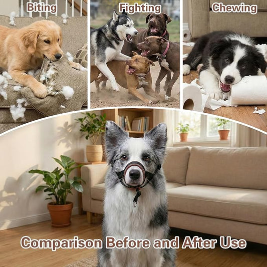 Dog Muzzle,Adjustable Loop Pets Muzzle Soft Leather Protect Skin Puppy Muzzles Prevent Biting Chewing Barking Allow Panting Drinking,Not Include Dog Collar (Brown, Small)
