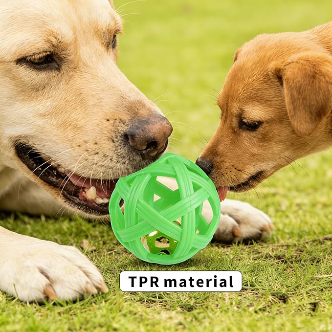 Dog Toy Ball with Bell, TPR Chew Resistant Interactive Fetch Toy for Small to Medium Dogs& Puppies, Lightweight Bouncy Cage-Style Puppy Ball for Boredom Relief & Teething