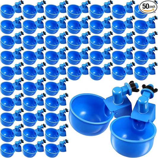 Tanlade 50 Pcs Automatic Chicken Waterer Cups Chicken Feeder for PVC Pipe Waterer Kit for Poultry Duck Goose Turkey Bunny (Blue,Classic)