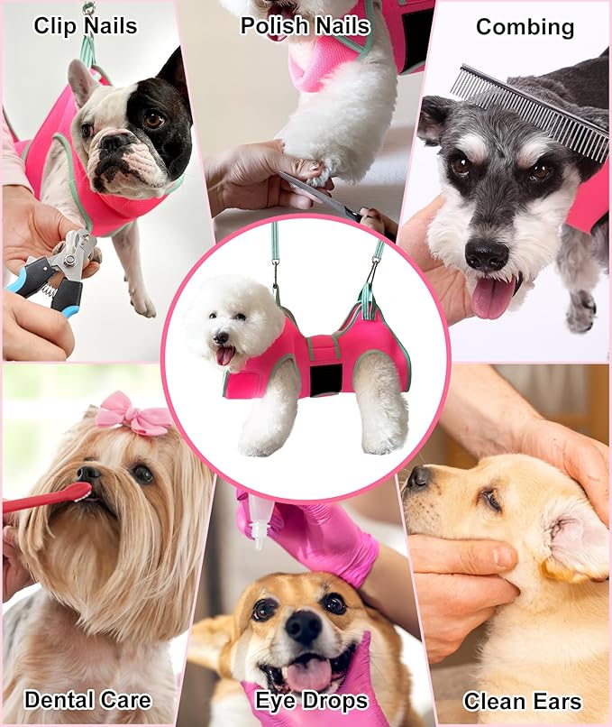 Kkiimatt Dog Grooming Hammock, XXS Grooming Harness for Dogs Trimming at Home,Dog Sling Restraint for Grooming with Thick Fabric Neck Support, Grooming Strap Hanger Holder for Claw Care