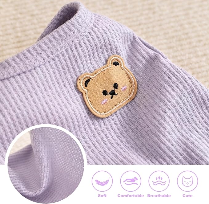 Waffle Knit Cat & Dog T Shirt for Small Dogs, Stretchable Puppy Shirt for Sphynx Cats & Small Breeds, Pet Clothes | Breathable Summer/Winter Apparel for Newborn(Purple&Blue&Green 2X-Large)